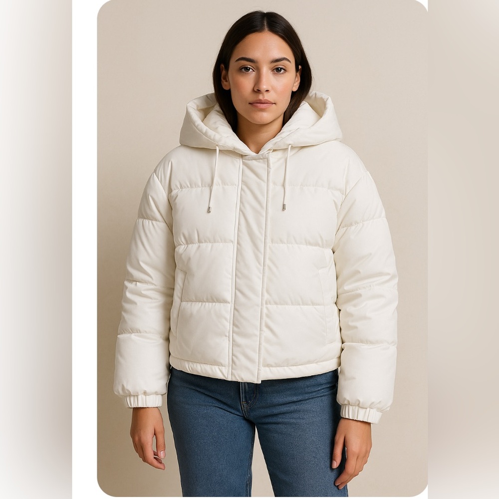 Calvin Klein Cream Quilted Hooded Puffer Jacket